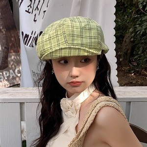 Retro Plaid Octagonal <b>Hat</b> For Women 100% Cotton Face Slimming Painter <b>Hat</b> Spring <b>Summer</b> 2024 Korean Style - Product Image 4