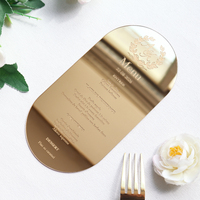 Exquisito Menú Ovalado de Acrílico Dorado con Espejo, Tarjeta de Menú Personalizada con Grabado Láser, Monograma, Texto, Decoración de Mesa para Banquete de Boda