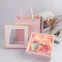 Caja de embalaje de regalo plegable de papel de cartón de lujo, con bolsa, ventana transparente para boda y cumpleaños