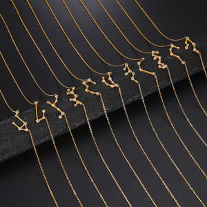 Collier tendance de style zodiaque en acier inoxydable pour femmes, chaîne en strass, avec symbole astrologie, zodiaque, breloque, en or, nouvelle collection 2020 - Product Image 2