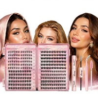 MOXIAOJIE Faux cils en fibre synthétique, sans cruauté animale, style épais segmenté, noir, avec colle DIY et livre de modèles, portable