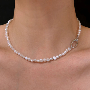 <span class=keywords><strong>Collana</strong></span> di <span class=keywords><strong>Perle</strong></span> d'Acqua Dolce con Chiusura a Doppio Anello Barocco Grigio-Cenere-Viola per Fidanzamento e Matrimonio - Product Image 5