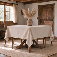 Nappe à carreaux beige style ferme, 100% polyester, linge de table rustique pour la salle à manger, les réunions de famille et la décoration d'événements champêtres