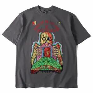 230g coton Kanye west squelette fantôme crâne Hip Hop hommes t-shirts haute rue hauts hors épaule skateboard t-shirts à manches courtes