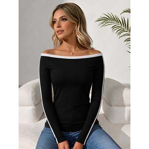 Winter Casual Knitted off Shoulder Sweater Royal <b>Blue</b> <b>Long</b> <b>Sleeve</b> Women's <b>Top</b> - Product Image 2