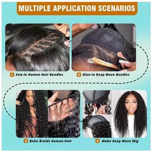 Lot de cheveux humains Remy brésiliens 10A 100g pour femmes, extensions de cheveux tissés, trame noire naturelle, bouclés profonds - Product Image 5