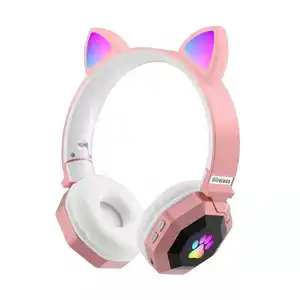 Qcy-écouteurs sans fil bluetooth LS020, casque d'écoute stéréo avec lumière LED colorée, mignon, oreillettes pour enfants