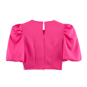 เสื้อครอปแขนสั้นคอวีประดับลูกปัด กระโปรงยาวผ่าหลัง ชุดลำลองแฟชั่นผู้หญิง 2 ชิ้น - Product Image 3