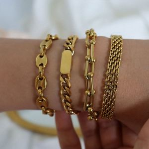 <span class=keywords><strong>Bracelet</strong></span> <span class=keywords><strong>maille</strong></span> cubaine vintage étanche en acier inoxydable, plaqué <span class=keywords><strong>or</strong></span> 18 carats, inaltérable, pour femme - Product Image 3