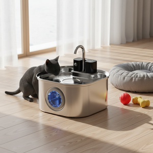 Fontaine à eau pour animaux de compagnie sans fil en acier inoxydable de 3,2 L, alimentée par batterie de 4000 mAh, distributeur d'eau automatique carré pour chat, rechargeable par USB - Product Image 5