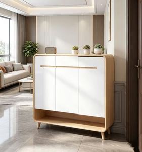 Modern Wood <b>Storage</b> <b>Cabinet</b> With <b>White</b> Doors And Open Shelf Scandinavian Style Living Room Furniture - Product Image 4