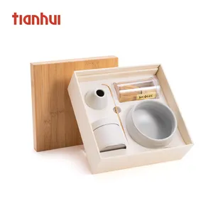 Tianhui竹蓋板紙ボックスパウダー泡立て器ボウル緑茶抹茶セットギフト包装
