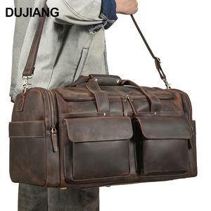 กระเป๋าเดินทางหนังแท้ Dujiang ขนาด 36-55 ลิตร ความจุมาก กระเป๋าออกกำลังกายกลางแจ้งสำหรับผู้ชาย สไตล์เรโทร สีพื้น - Product Image 1