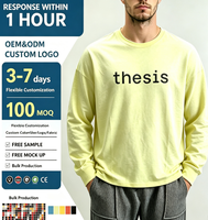 T-shirts thermiques pour hommes en jersey jaune, coupe carrée, à manches longues, respirants, anti-boulochage, 180 g/m², style streetwear, avec impression sérigraphiée et effet gaufré