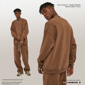 Pull Homme Automne-Hiver 2023, Motif Uni Brodé Dopamine, 350g, Rembourré, Épais, Col Rond Ample, Teint Uni - Product Image 2