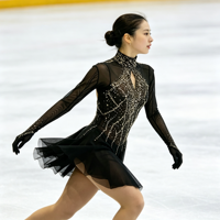 Robe de patinage artistique noire à col montant, manches longues en maille, dos découpé avec strass, pour performance des filles adultes