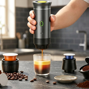 เครื่องชงกาแฟเอสเพรสโซแบบพกพาสำหรับการผจญภัยกลางแจ้ง ใช้แบตเตอรี่ไฟฟ้า 20 บาร์ ชงได้ทั้งร้อนและเย็น ใช้พอร์ต USB รองรับหลายแคปซูล - Product Image 1