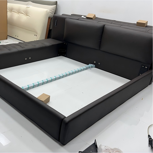 High Quality Modern Luxury L-Shaped <b>Bed</b> <b>Frame</b> Leather Upholstered <b>Platform</b> <b>Bed</b> for Master Bedroom - Product Image 6