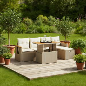 Conjunto de Sofá de Jardín de Ratán Beige con Mesa, Muebles de Exterior para 4 Personas, Diseño Contemporáneo - Product Image 2