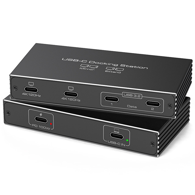Type C Docking Station Dual 4K120Hz Display, USB 3.2 Data Ports, PD 100W Reverse Charging Type-C Splitter for Various Devices