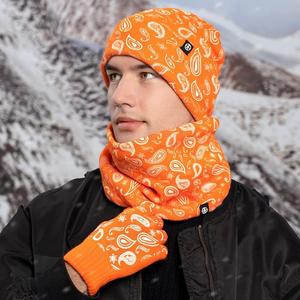 Ensemble bonnet et écharpe tricotés imprimés cachemire pour hommes, femmes et dames, avec fonction tactile pour téléphone, doublure polaire, idéal pour l'hiver en extérieur - Product Image 2