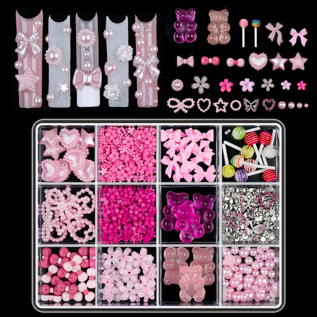 Mixed Style 12 Grid Nail Gemstones Shiny AB Crystal Rhinestone Alloy Butterfly Nail Art Beauty Decor Accessories