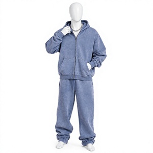 Blue 100% Cotton Tracksuit Set Full <b>Zip</b> <b>Hoodie</b> Side <b>Pockets</b> Regular Fit Printed Streetwear Autumn Style Made AMSEC INDUSTRY - Product Image 1