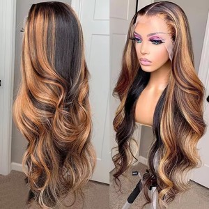 Perruque en cheveux humains brésiliens de grade 12A, densité 180%, avec mèches P4/27, ondulations profondes, dentelle transparente HD 360, vente en gros - Product Image 2