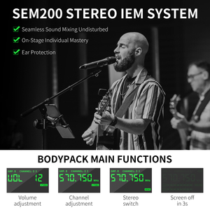 Xtuga Sem200 2 Bodypack 1 Transmitter Chuyên Nghiệp Stereo Không Dây Trong Tai Màn Hình Hệ Thống Màn Hình Trong Tai Với Chức Năng Bluetooth - Product Image 5