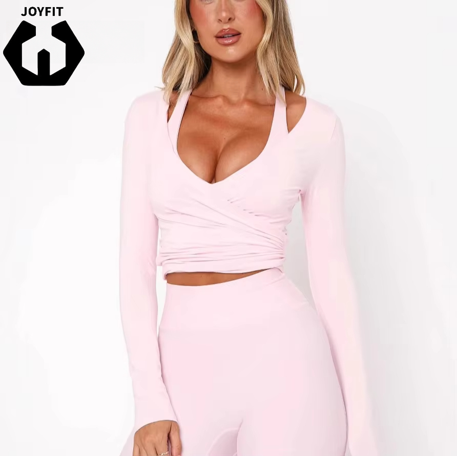 Quick Dry Sports Bra Activewear Long Sleeve Yoga Clothing Fitness Sports Top V-neckline Ballet Wrap Yoga Tight Top