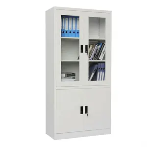 Top Glass Bottom Metal Swing Door Display Cabinet Steel Filing Cabinet with Feet