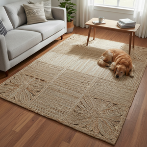 Modern Floral Design <b>Machine</b> Made Jute Braided Rug Pet Friendly Non-Slip Anti-Bacteria Stain Resistant for Home Prayer Picnic - Product Image 3