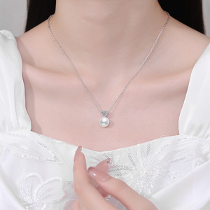 Lovely Heart <strong>Pendant</strong> Natura Freshwater <strong>Pearl</strong> Jewelry Modern Design VVS Moissanite Sterling Pure Silver S925 <strong>Necklace</strong> for Girls - Product Image 2
