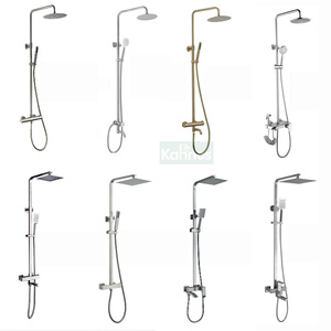 Robinet de bain sur pied en laiton KAHNOS, eau chaude et froide, avec douchette latérale en bois - Product Image 2