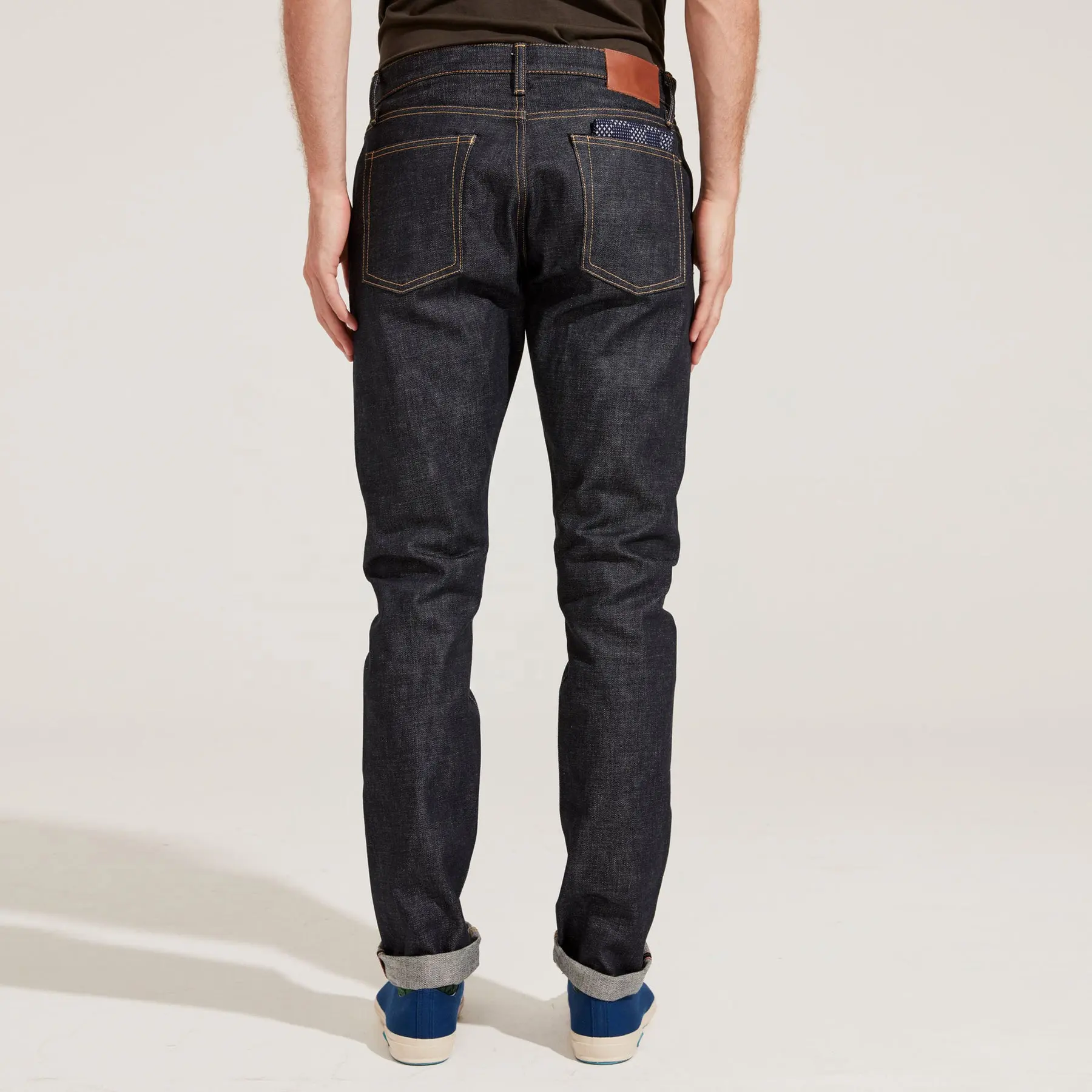 Blue Team personalizza logo 2023 cimosa 13.5oz denim jeans uomo jeans regolari lelaki raw cimosa denim jeans skinny