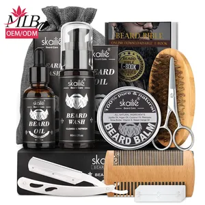 MLB Organic Wholesale Mens Care Products Wooden Beard Trimming Accessories And Hair Brush Grooming Kit Roller Set