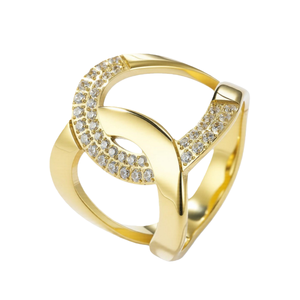 Bague en acier inoxydable de mode en gros, design croisé, fine alliance dorée, zircone de luxe, certifiée QC, garantie de 12 mois - Product Image 1