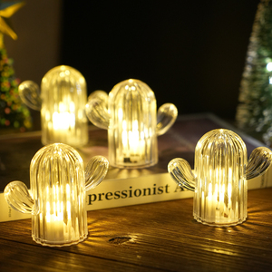 Simpatiche luci notturne a forma di Cactus, Mini <span class=keywords><strong>lampada</strong></span> da tavolo In acrilico <span class=keywords><strong>trasparente</strong></span> per la stanza dei bambini a casa o per feste, alimentate a batteria - Product Image 4