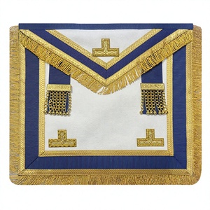 BAHOO EMBROIDERS Tablier de cérémonie maçonnique provincial complet, brodé à la main, à trois niveaux, avec franges dorées - Product Image 1