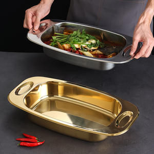 Plato Rectangular de Acero Inoxidable Coreano con Base Gruesa, Plato Metálico Multiusos con Asa para Catering y Uso Diario - Product Image 6