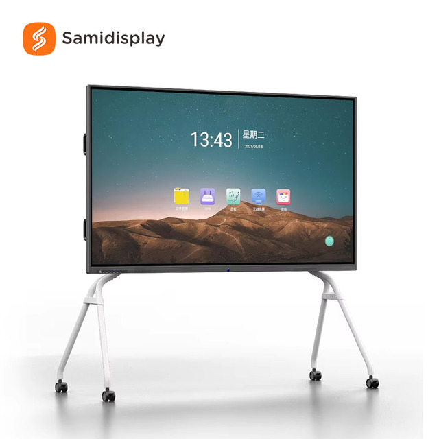 4K Display Smart Touch LCD Screen Monitor Rolling Wheels Movable Stand Board Remote Vidieo Conference Interactive Whiteboard