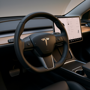 พวงมาลัยคาร์บอนไฟเบอร์ทรง D สำหรับรถยนต์เทสล่า โมเดล 3 หุ้มหนัง ขนาด 50 มม. สไตล์สปอร์ต สีดำ อุปกรณ์ตกแต่ง - Product Image 2