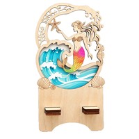 Support de téléphone intelligent 3D en bois personnalisé en gros, découpé au laser, support de bureau creux, artisanat en bois imprimé UV pour promotion d'entreprise
