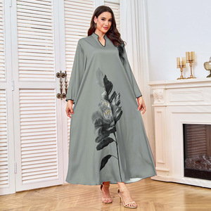 عباءة دبي فاخرة جديدة مصنوعة يدويًا بلون أخضر زيتوني، فساتين محتشمة للنساء المسلمات، تصميم أسود مع طباعة زهور وأكمام منسدلة - Product Image 4