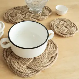 隔热线编织椭圆形桌垫套装热销环保北欧风格棉绳餐垫