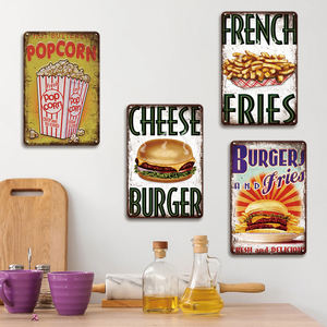 Panneau métallique rétro Popcorn Cheese Burger French Fries Décoration de restauration rapide pour la cuisine Diner Art mural Plaque de restaurant vintage - Product Image 2