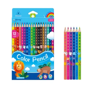 Yally pensil warna hewan tiang segitiga, desain baru Set profesional 12 warna pensil warna seniman untuk anak-anak