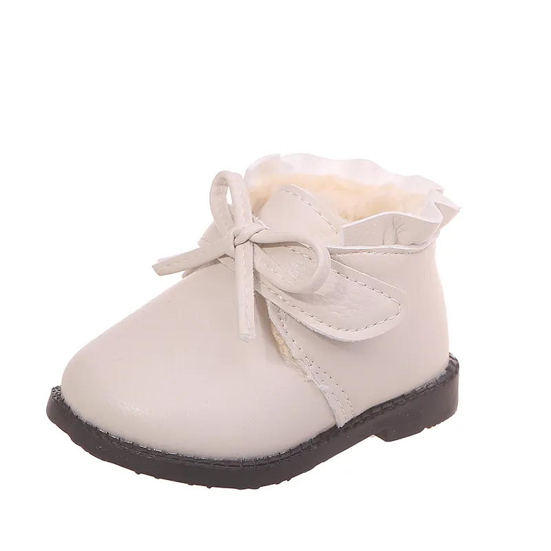 Cute bow princess shoes baby girls winter thickened warm boots baby walking shoes