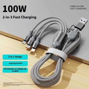<span class=keywords><strong>C</strong></span>âble chargeur de téléphone tressé en nylon <span class=keywords><strong>2</strong></span> en 3 100W Usbc Usb Type <span class=keywords><strong>c</strong></span> Type-<span class=keywords><strong>c</strong></span> à Pd - Product Image 3