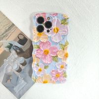 Coloré rétro peinture à l'huile imprimé fleur brillant motif mignon bouclés vague bord élégant Durable TPU couverture de téléphone pour les filles femmes